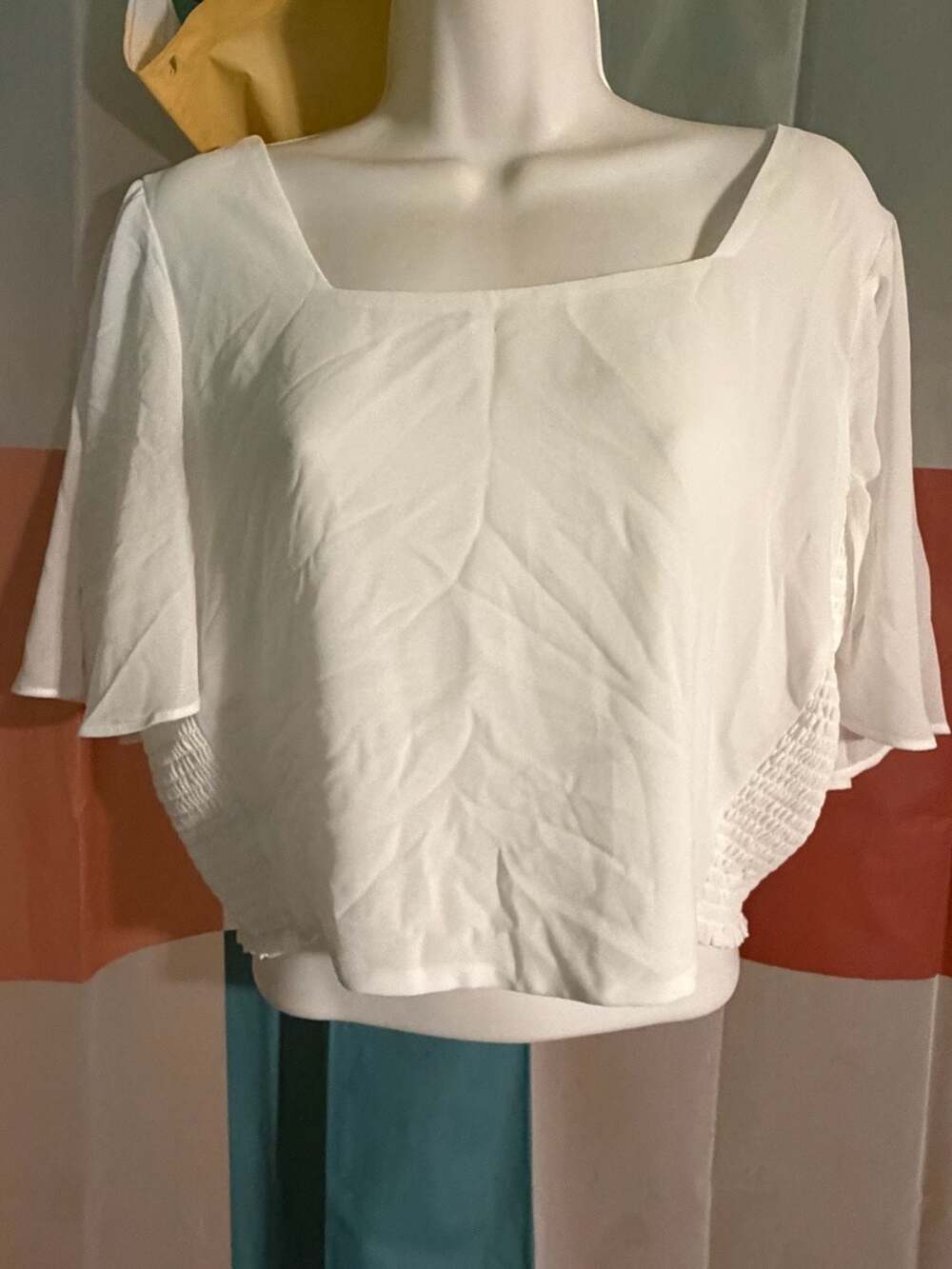 Naked Zebra Blouse Size L White Short Flutter Sleeve Square Neck Top New